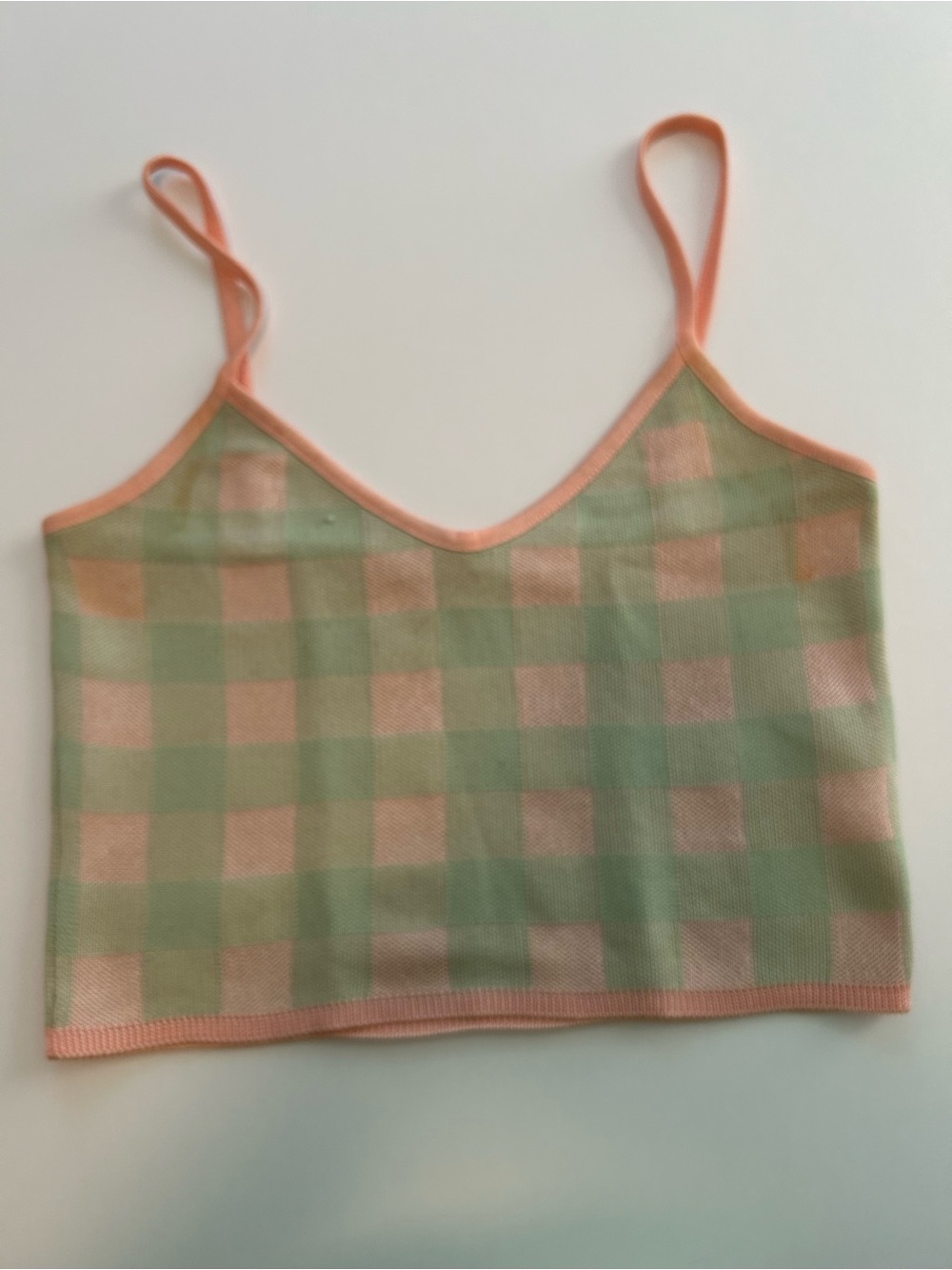 Zara Pastel Green and Peach Checkered Cropped Cami